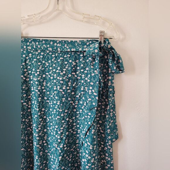 Green Floral Wrap Skirt Ditsy Cottagecore Fairy Boho Pixie Festival Maiden M - Picture 6 of 9